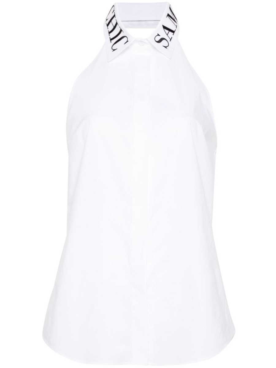 logo-collar sleeveless poplin shirt