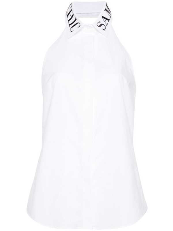logo-collar sleeveless poplin shirt