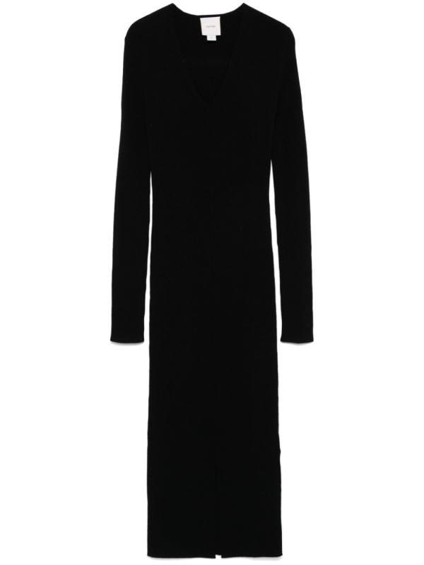 rib V-neck midi dress