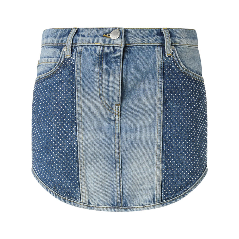 Pinko Rhinestone-embellished Denim Skirt
