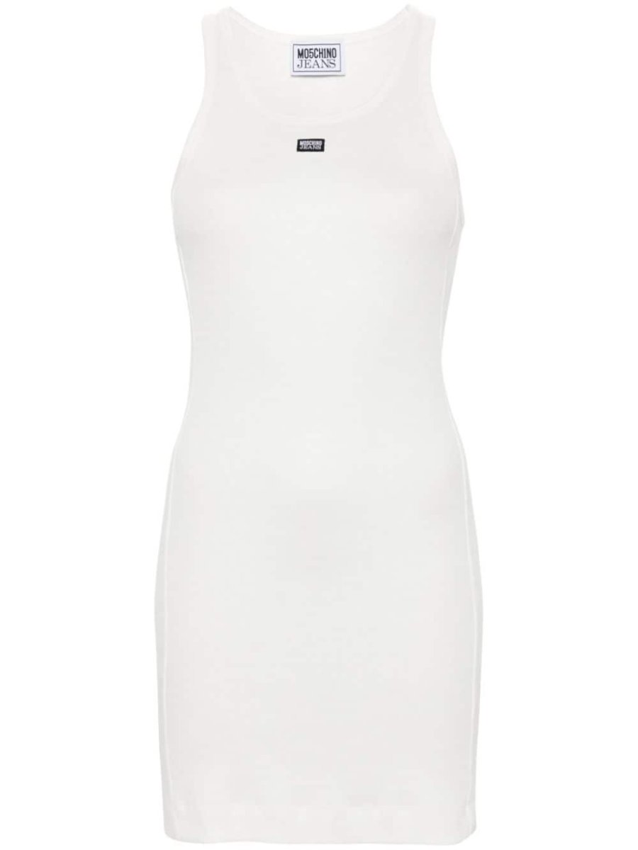 logo-patch fine-ribbed minidress