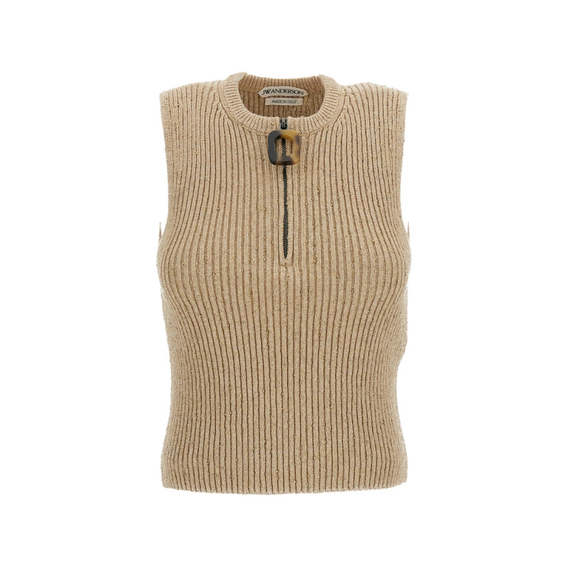 Jw Anderson Ribbed-knit Quarter-zip Top