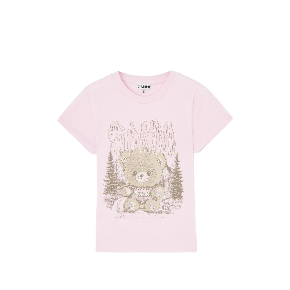 Ganni Baby-fit T-shirt With Forest Teddy