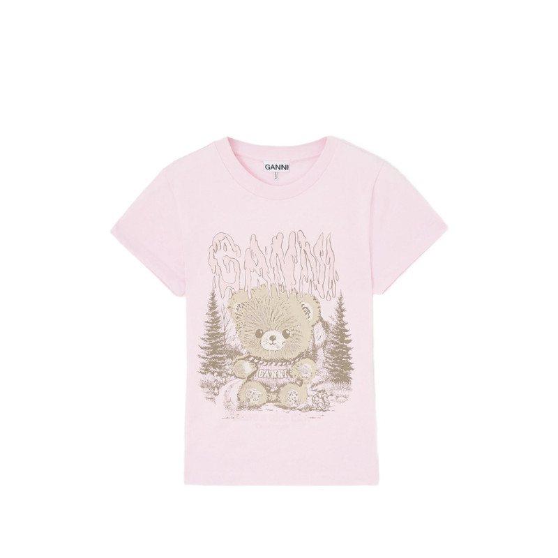Ganni Baby-fit T-shirt With Forest Teddy