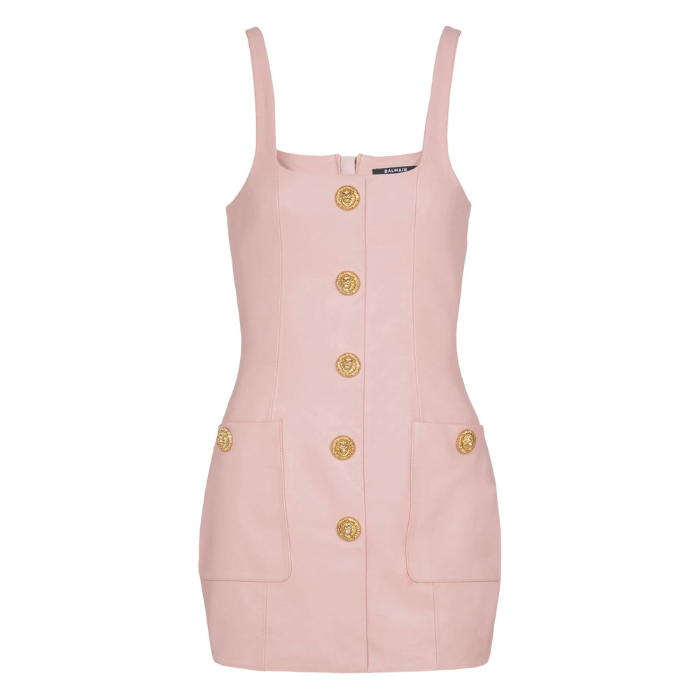 Balmain Button-embellished Leather Mini Dress