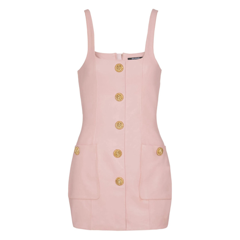 Balmain Button-embellished Leather Mini Dress