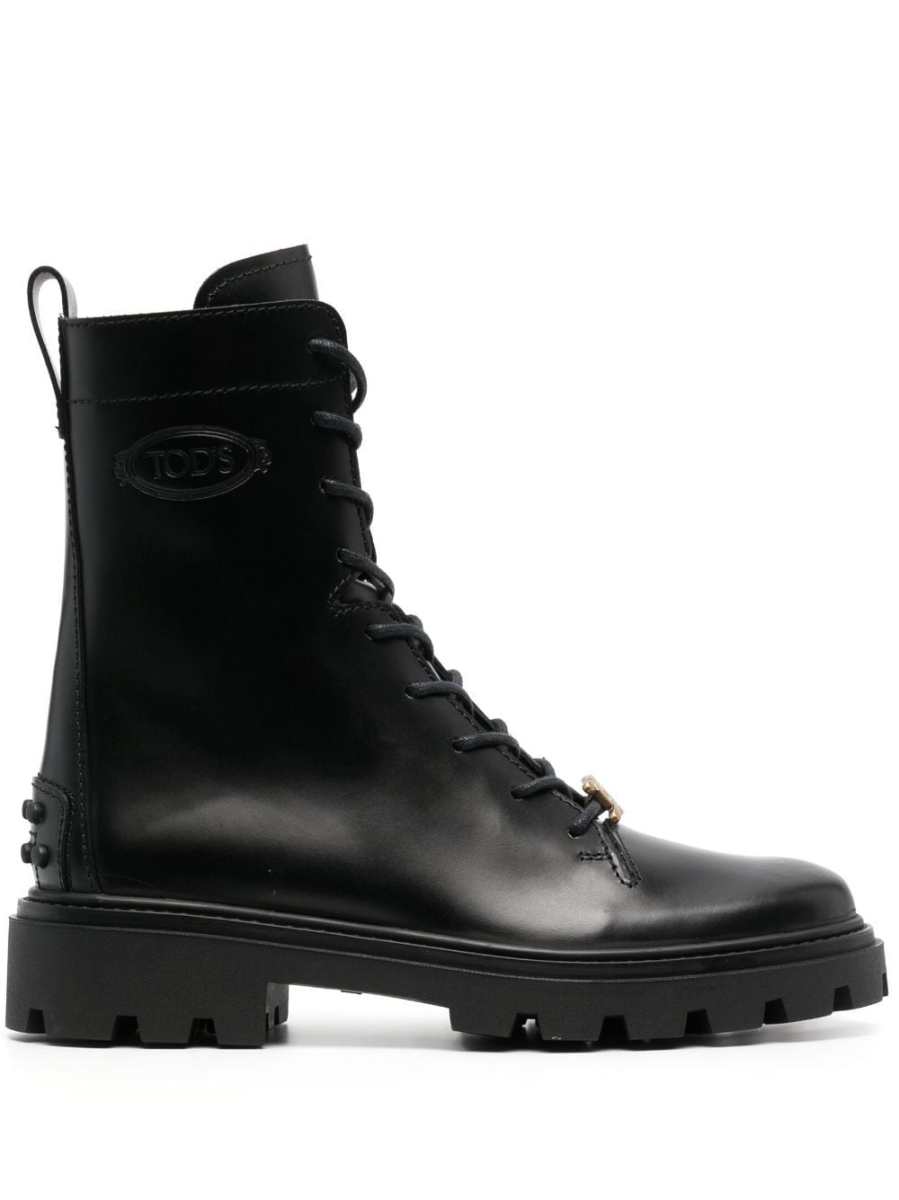 logo-plaque leather boots