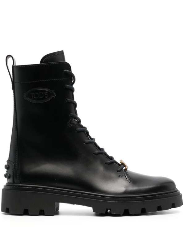 logo-plaque leather boots
