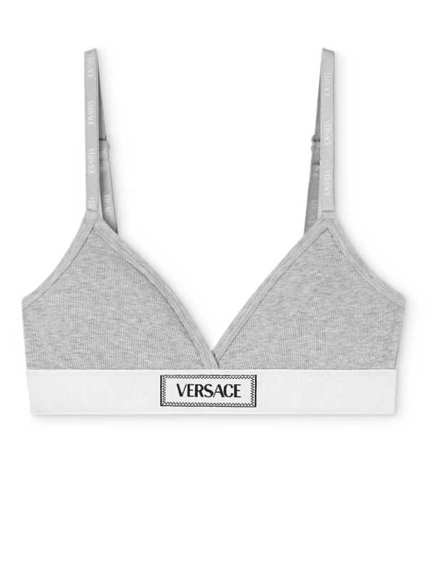 logo-patch cotton-blend bra