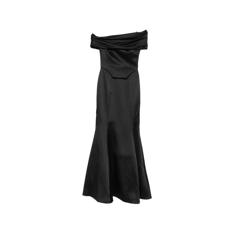 Solace London Off-shoulder Satin-finish Maxi Dress