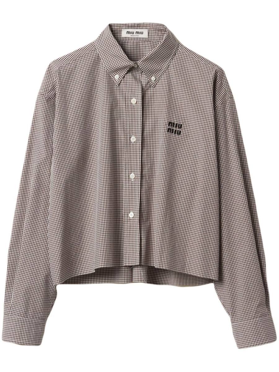 gingham cropped cotton shirt