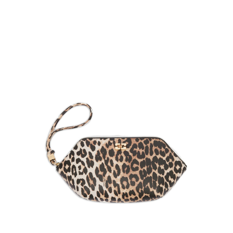 Ganni Leopard Print Wristlet Make Up Bag