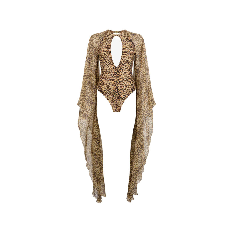 Roberto Cavalli Long-sleeve Open-back Swimsuit