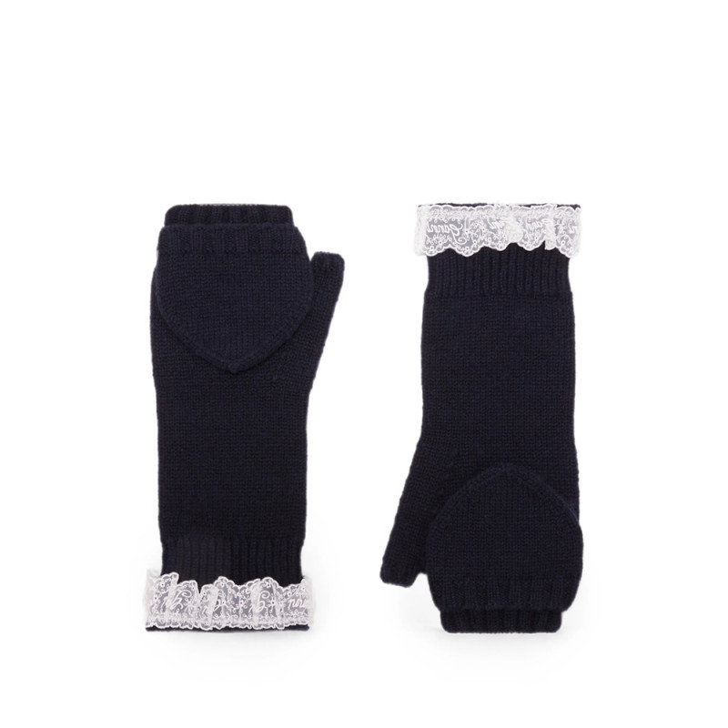 Ganni Mittens In Blue Wool