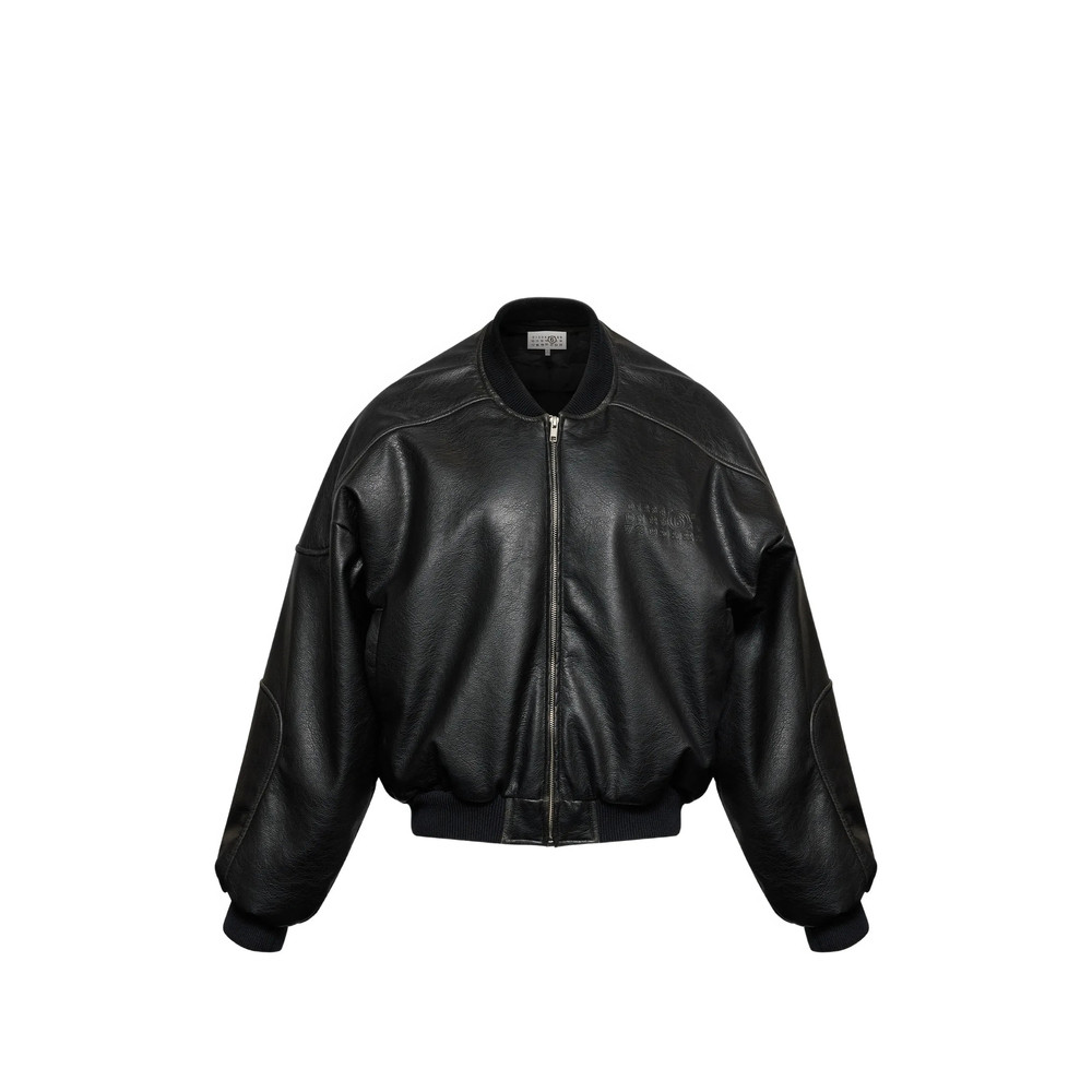 Mm6 Maison Margiela Faux Leather Jacket With Rib-knit Trim