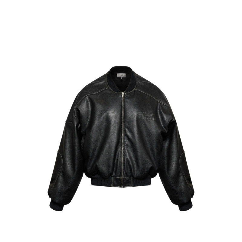 Mm6 Maison Margiela Faux Leather Jacket With Rib-knit Trim