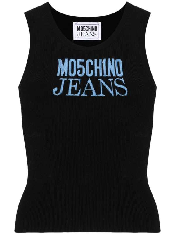 logo-jacquard ribbed tank top