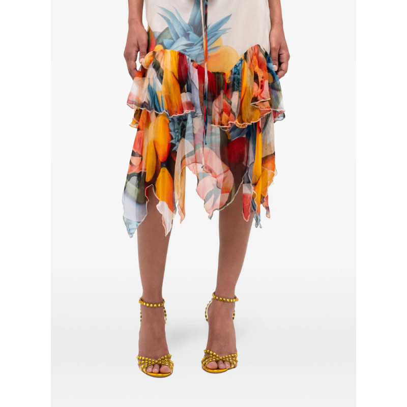 Donde Esteban Ruffled Chiffon Silk Midi Skirt