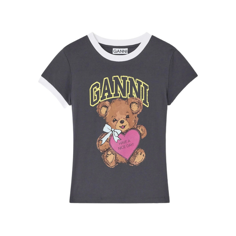 Ganni Teddy-print Ringer T-shirt