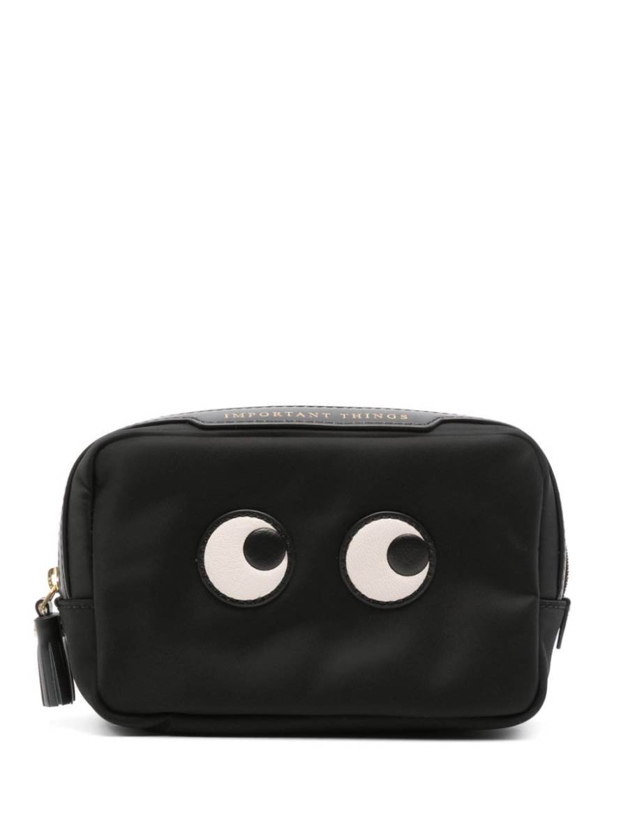 Eyes logo-appliqué make-up bag