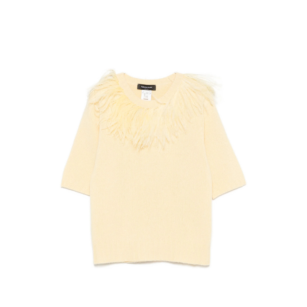 Fabiana Filippi Feather-trim Short-sleeve Sweater