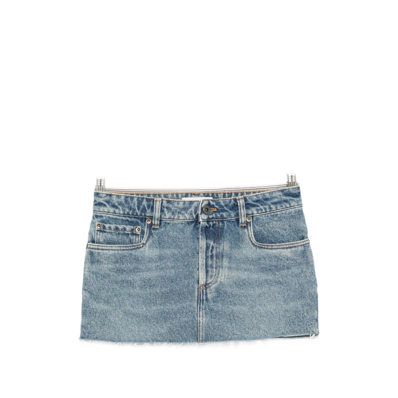 Miu Miu Logo-patch Frayed-hem Mini Denim Skirt