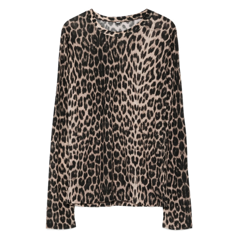 Baserange Leopard-print Bell-sleeve T-shirt