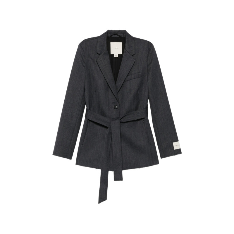 Calvin Klein Belted Pinstripe-pattern Blazer
