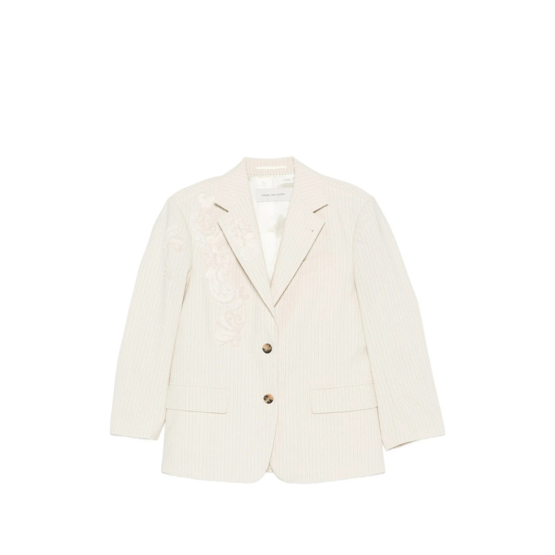 Dries Van Noten Birdy Embroidered Pinstripe-pattern Blazer