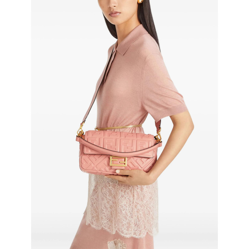 Fendi Medium Baguette FF Logo Quilted Shoulder Bag