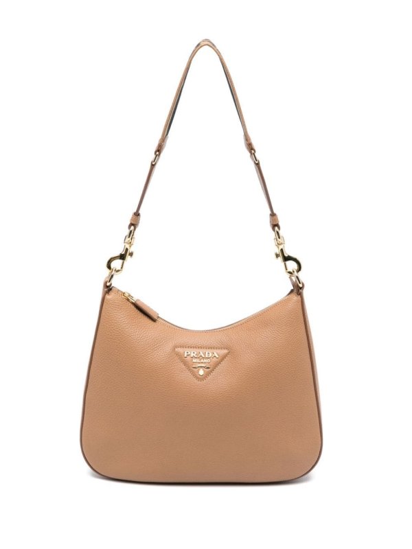 logo-embossed leather shoulder bag