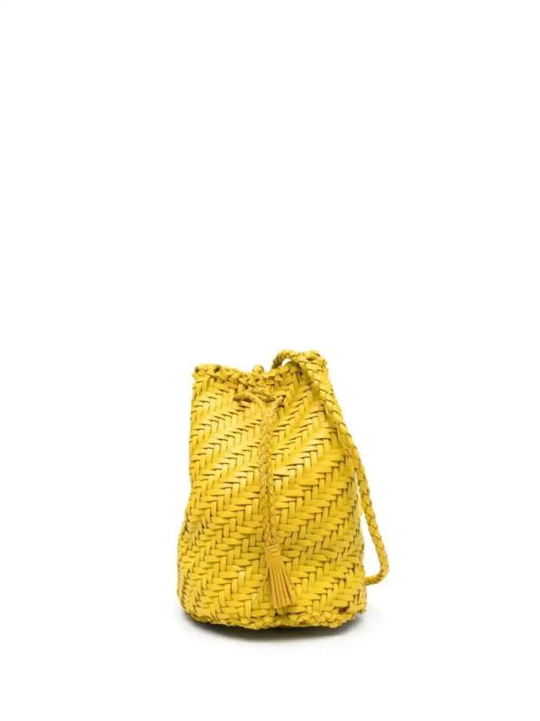 interwoven-design leather bucket bag