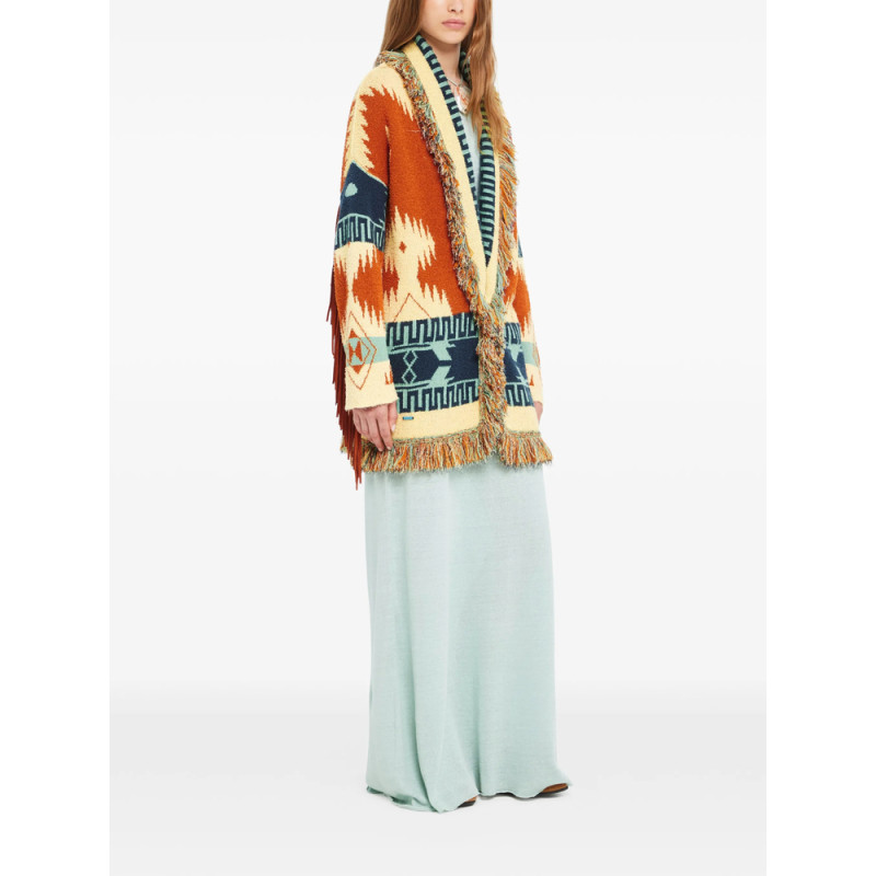 Alanui Golden Dusk Geometric-pattern Fringed Cardi-coat