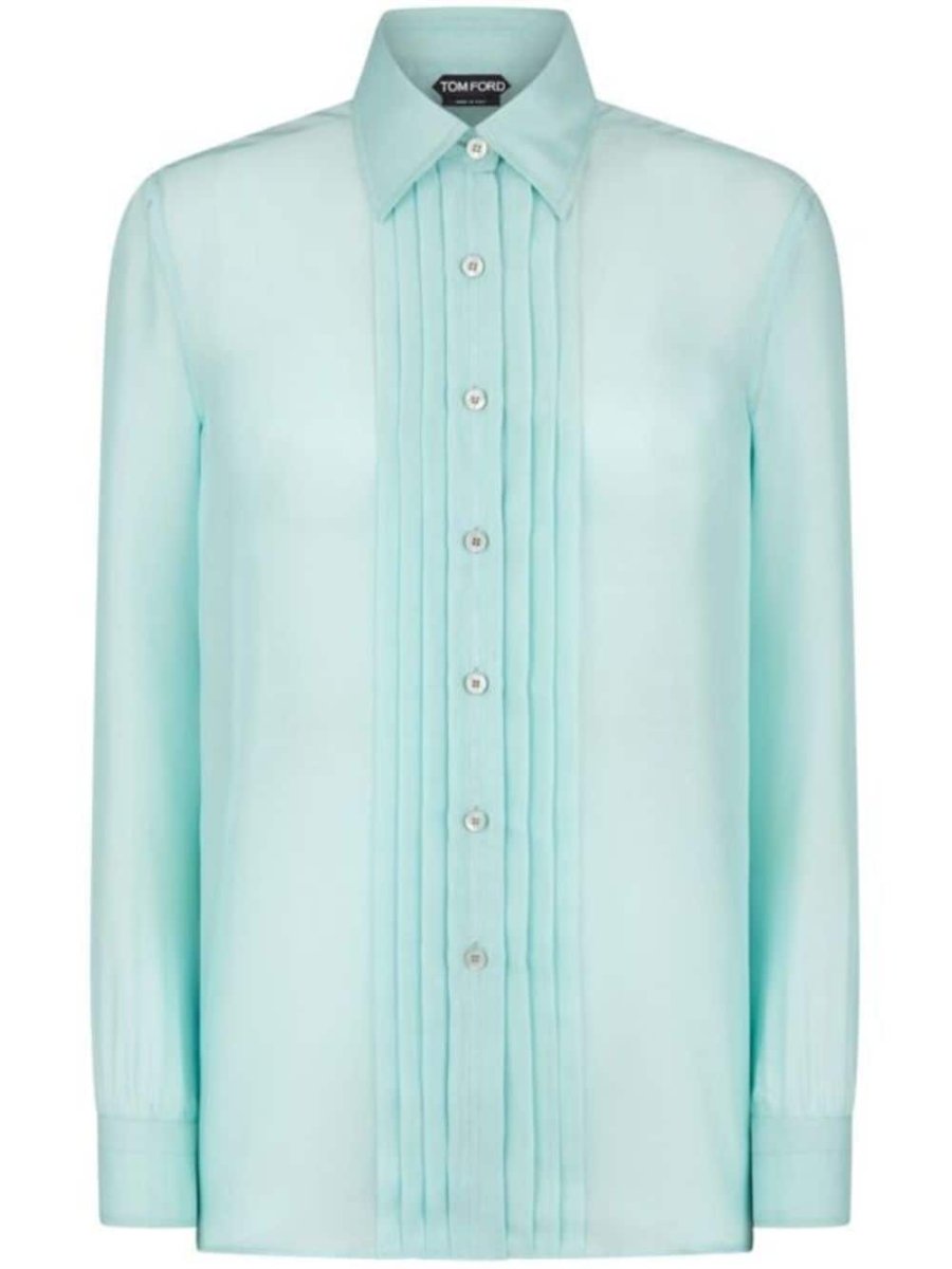 plissé-detail silk shirt