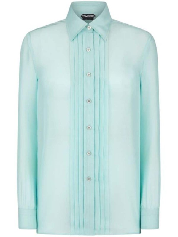 plissé-detail silk shirt