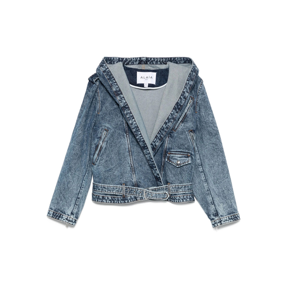 Alaïa Hooded Belted Denim Jacket
