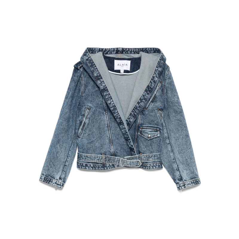 Alaïa Hooded Belted Denim Jacket