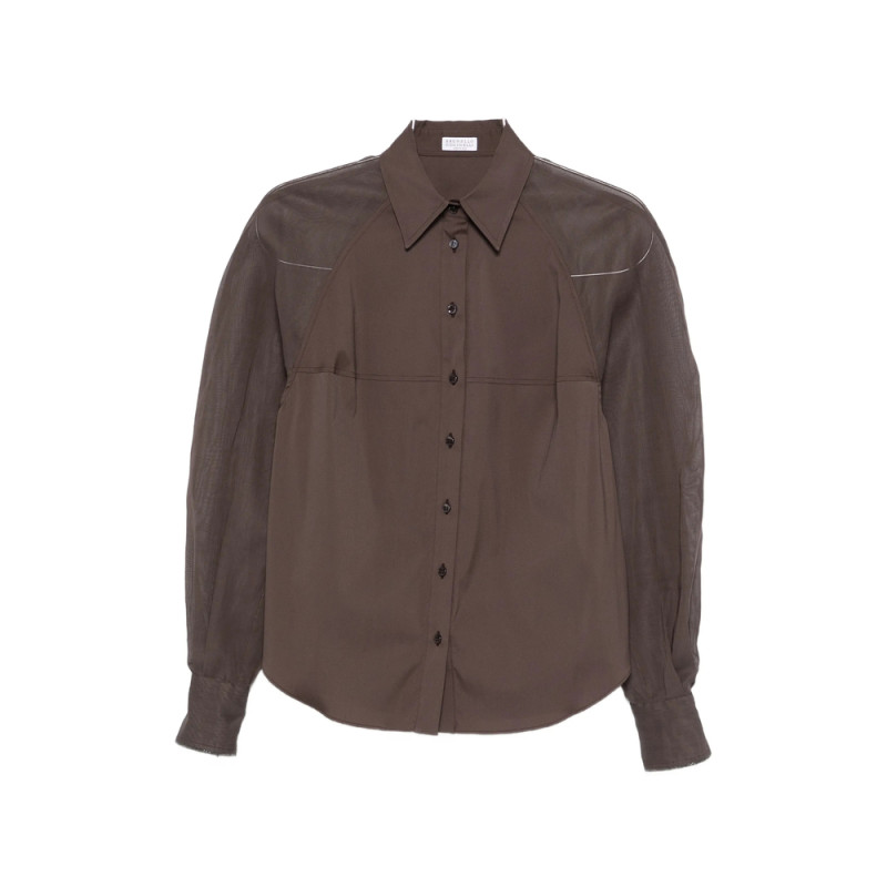 Brunello Cucinelli Sheer-panel Long-sleeve Shirt