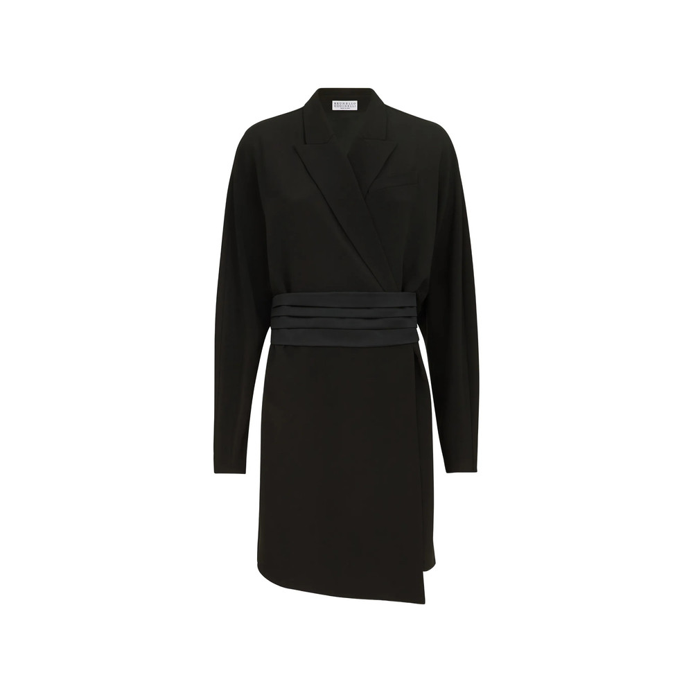 Brunello Cucinelli Silk And Acetate Crêpe Cady Tuxedo Dress With Monili