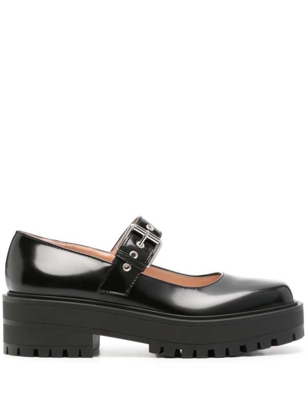 buckle-fastening leather loafers