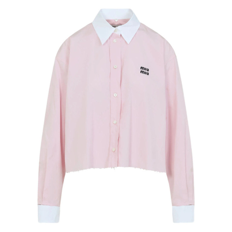 Miu Miu Logo-embroidered Frayed-hem Shirt