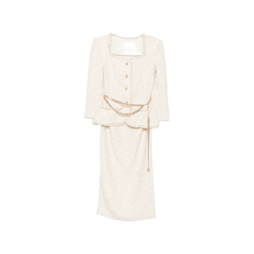 Self-portrait Bouclé Chain-belt Midi Skirt And Jacket Set
