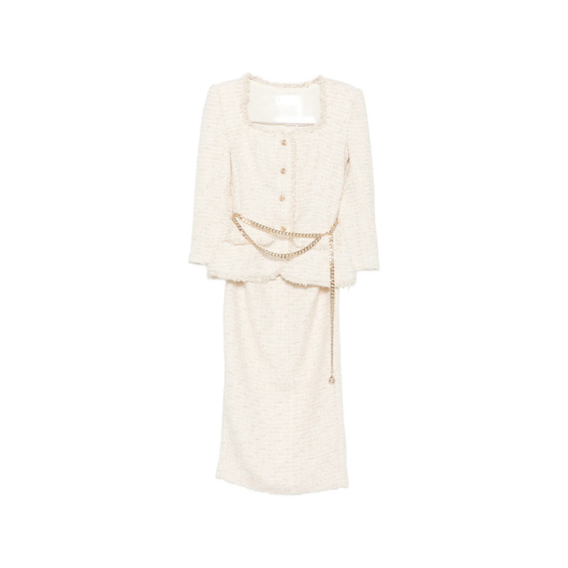 Self-portrait Bouclé Chain-belt Midi Skirt And Jacket Set