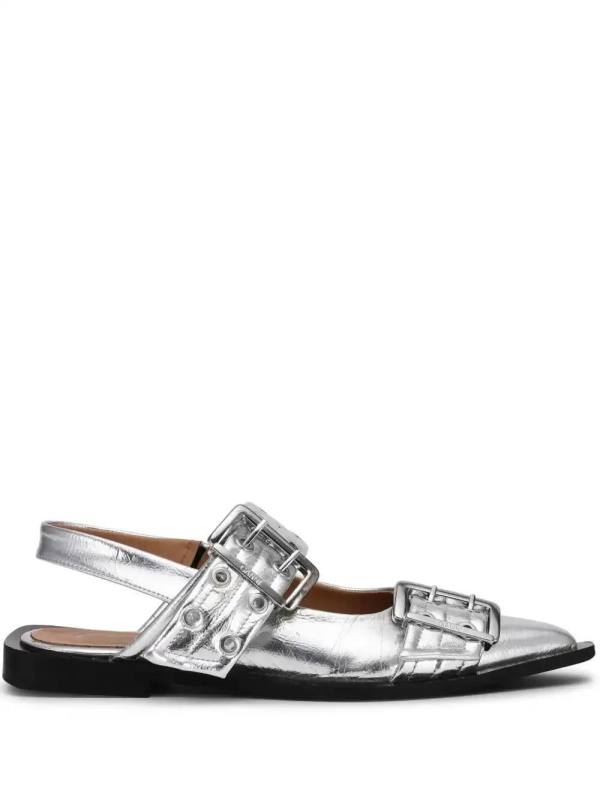 double-buckled metallic-effect ballerina shoes