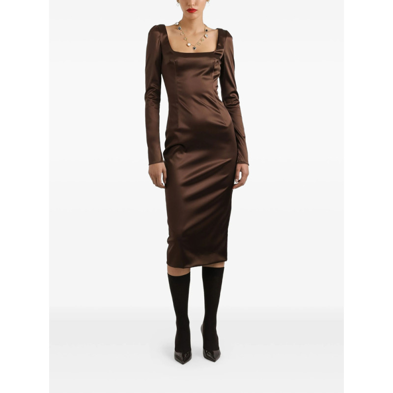 Dolce & Gabbana Square-neck Satin Midi Dress