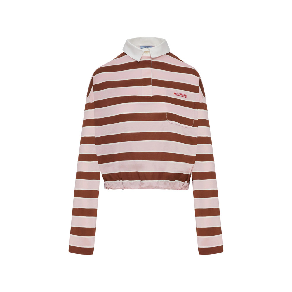 Prada Striped Lon-sleeves Polo Shirt