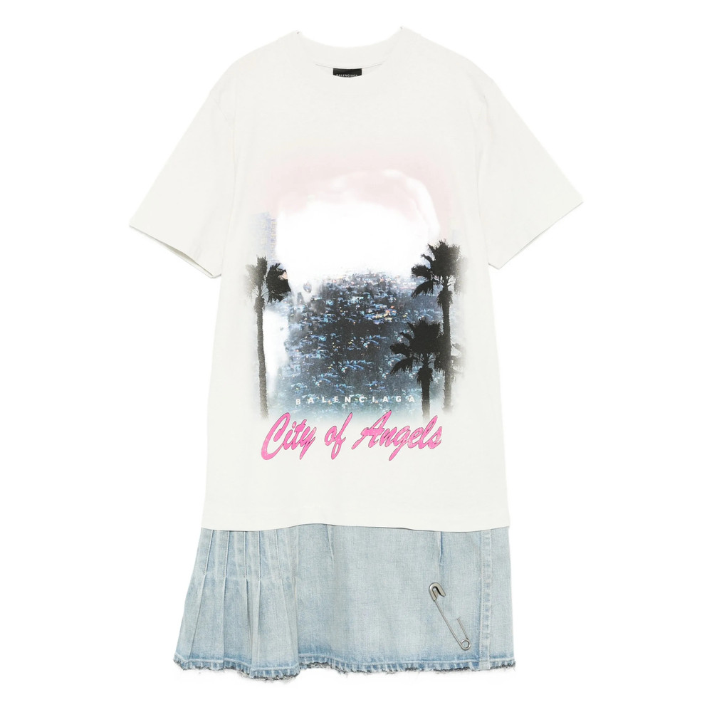 Balenciaga Graphic-print Pleated Denim Dress