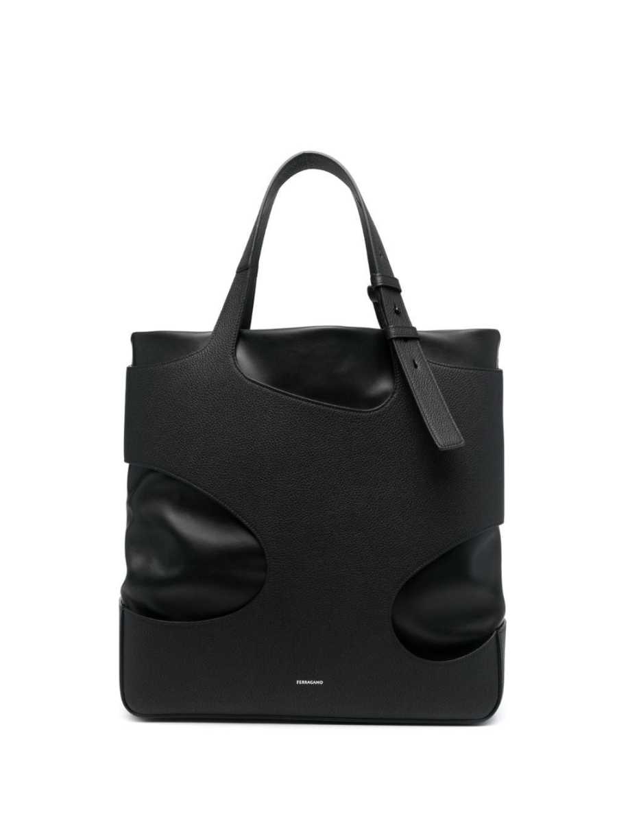 cut-out detail leather tote bag