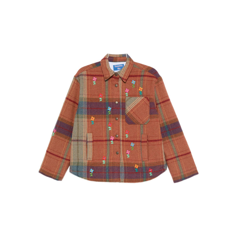 Susanna Blu Embroidered Plaid Shirt Jacket