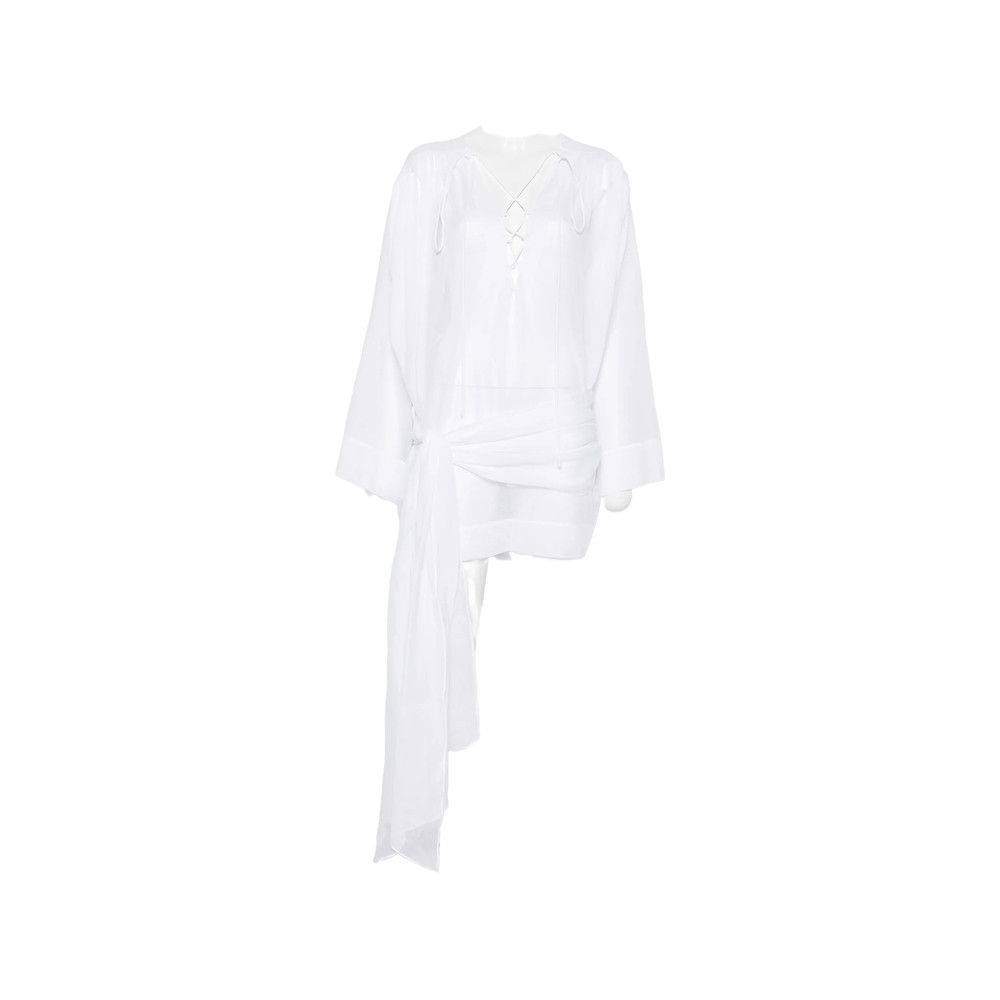 The Andamane Lace-up Knotted-waist Mini Dress